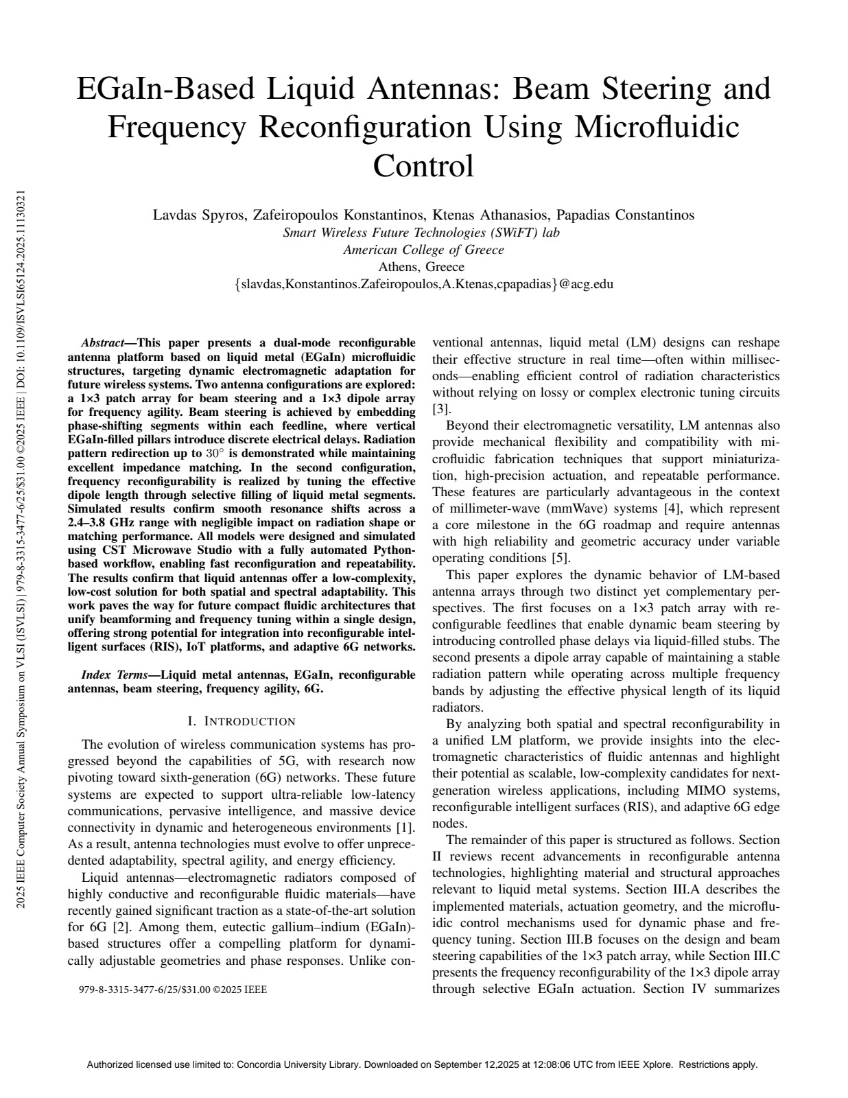 EGaIn-Based Liquid Antennas: Beam Steering & Frequency Reconfiguration Using Microfluidic Control - Conference Paper by Konstantinos Zafeiropoulos (ZAFKO) - cybersecurity and AI research